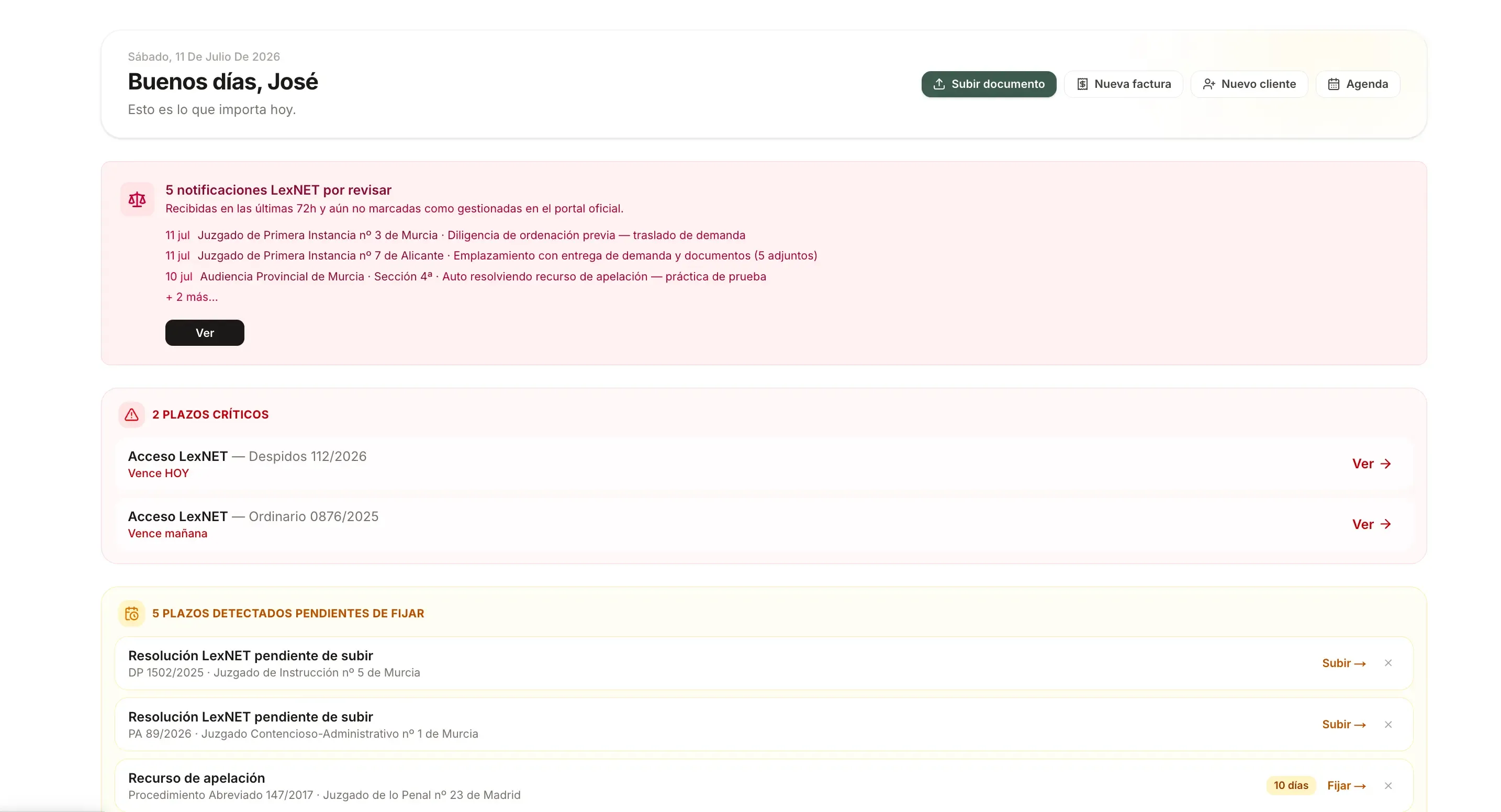 Dashboard jurídico del despacho · Norbia Legal Dashboard jurídico de Norbia Legal con expedientes, documentos y tareas del despacho en una única vista.